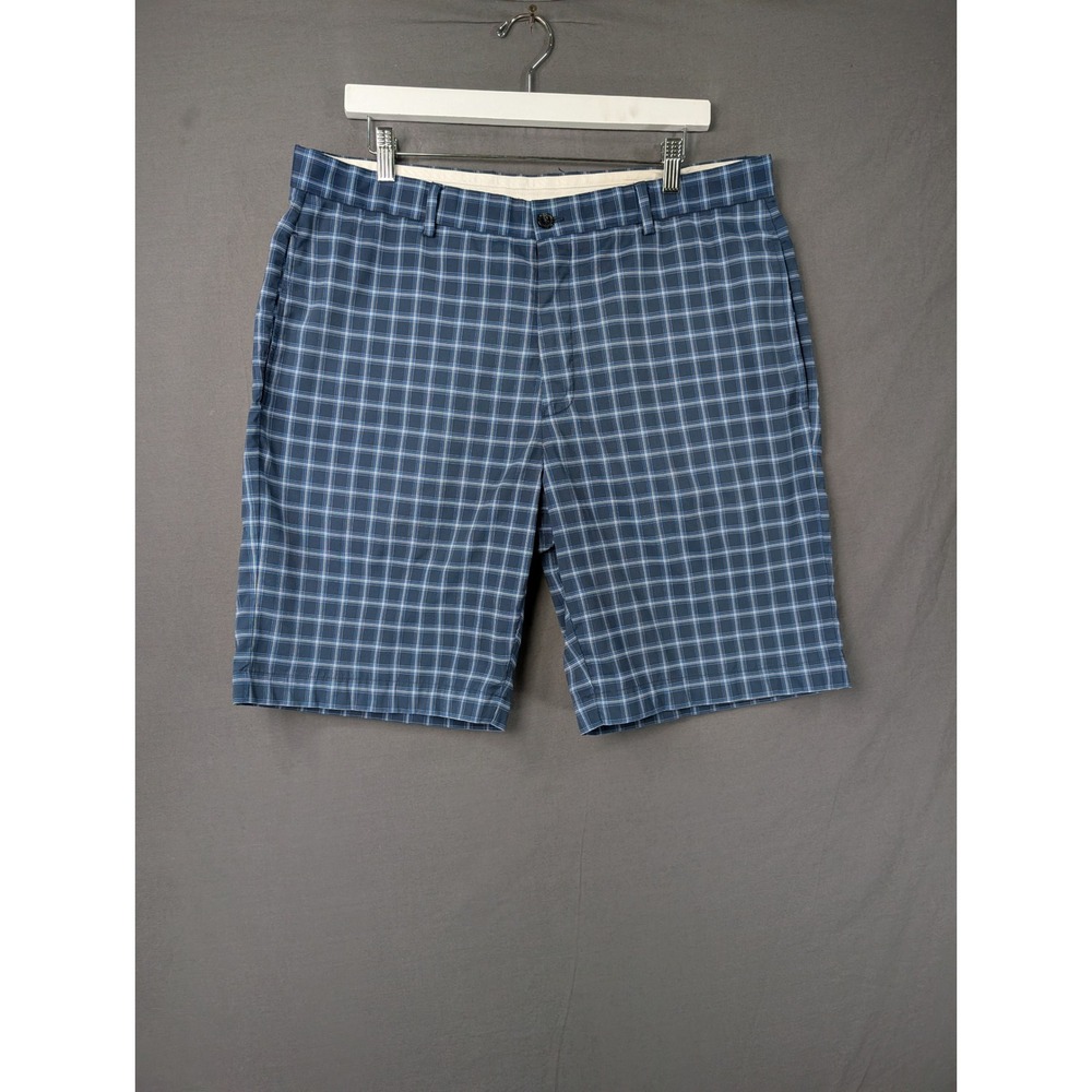 Greg Norman Mens Blue‎ Plaid Golf Shorts Size 36 Shark Logo Stretch